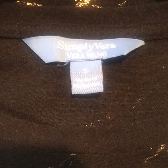 Simply Vera Vera Wang Black/Gold Long Sleeve Top. Slight High/Low. Sz SM. NWT. - Picture 3 of 5